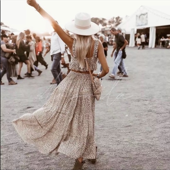 Boho leopard print maxi skirt tiered cinch - Picture 2 of 8
